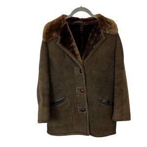 Suede Shearling Rancher Coat Heavy Vintage Morel of London Womens Med to Large
